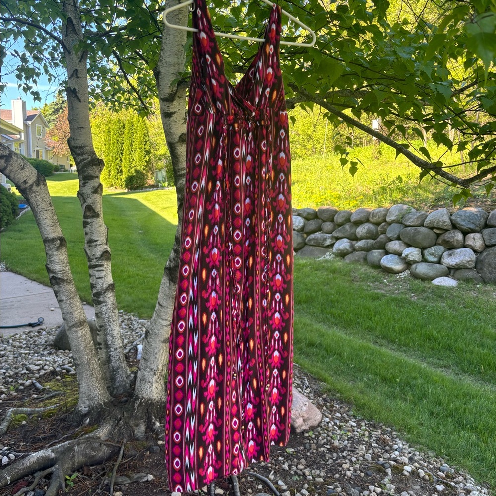Vibrant Pink and Brown Maxi Dress
